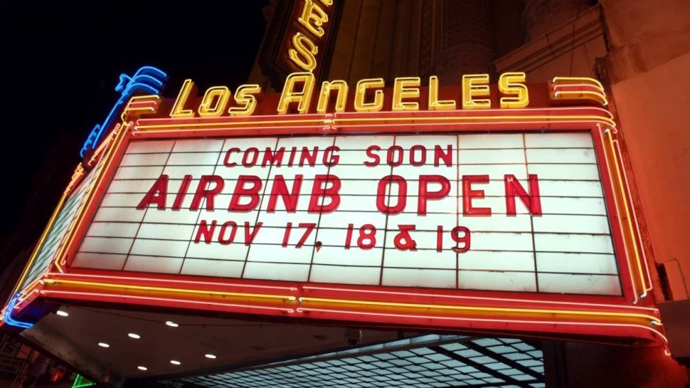 2016 Los Angeles Airbnb open announcement on a theatre