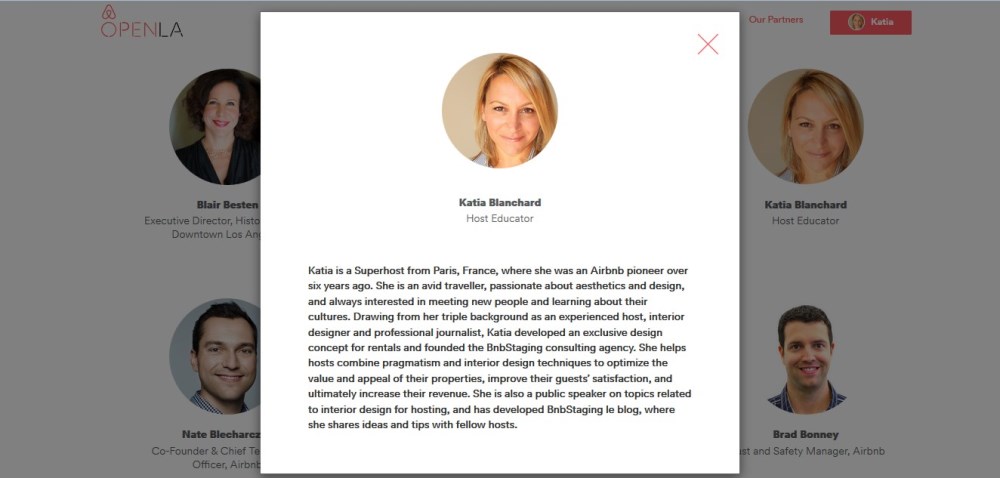 Katia Blanchard description as a speaker on airbnb website