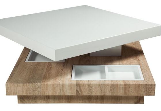 Coffee table with pivoting tray and removable storage containers