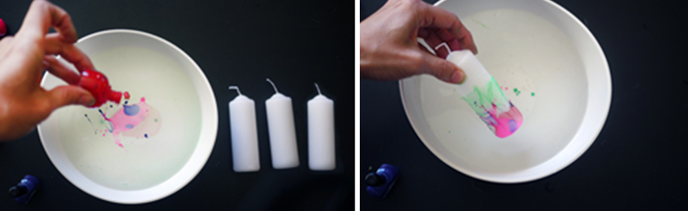 Steps to decorate white candles with coloured nail polish