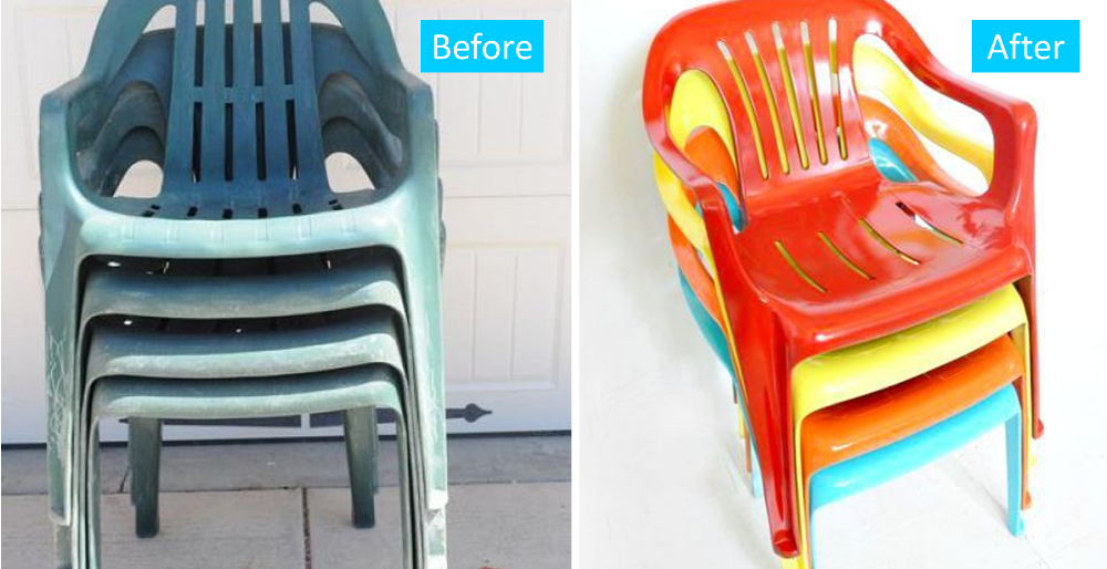 Before and after painted plastic furniture