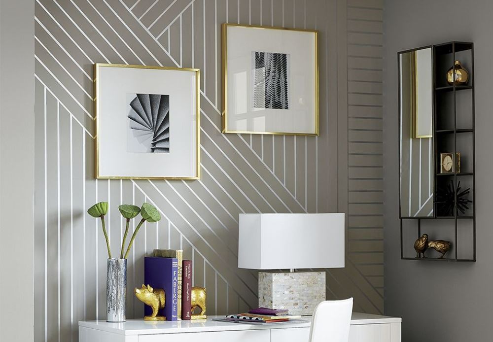 linear patterned paint on a wall, CB2