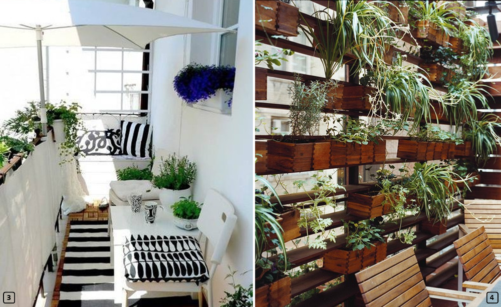 Plants suspended on small balconies