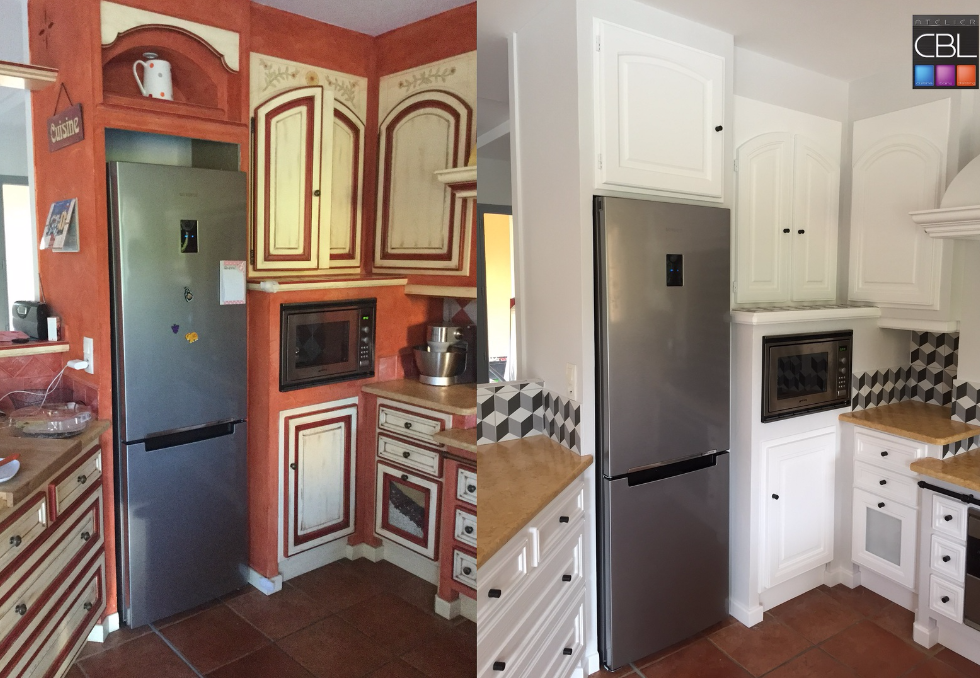 Before and after kitchen makeover with paint