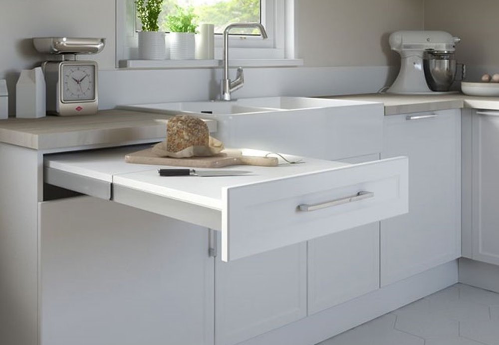 Removable drawer in the kitchen to incrase worktop surface