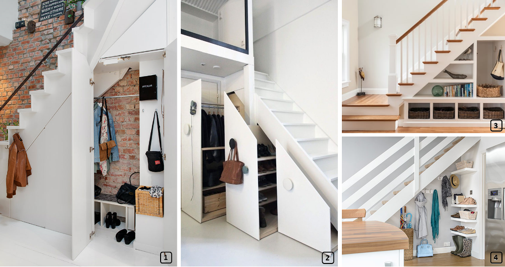 A functional entrance with storage under the stairs