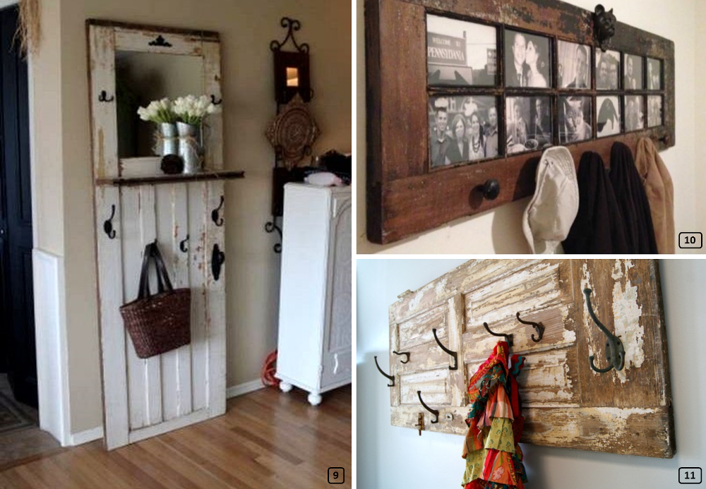 Upcycled wooden doors into coat hangers