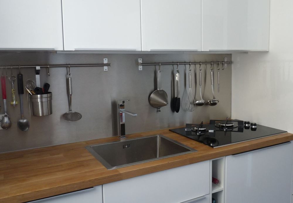 Stainless steel backsplash, from Thomas Jenny