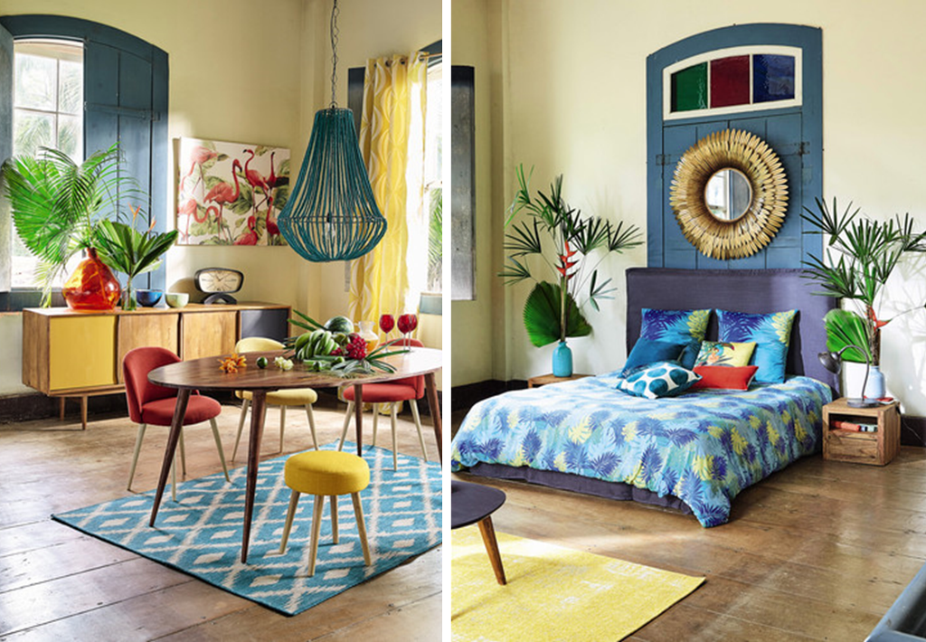 Carioca style with abundant green and blue, pink, yellow colors