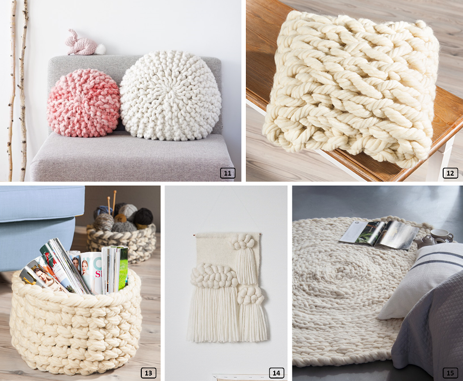 Cushions, rugs, baskets in chunky wool