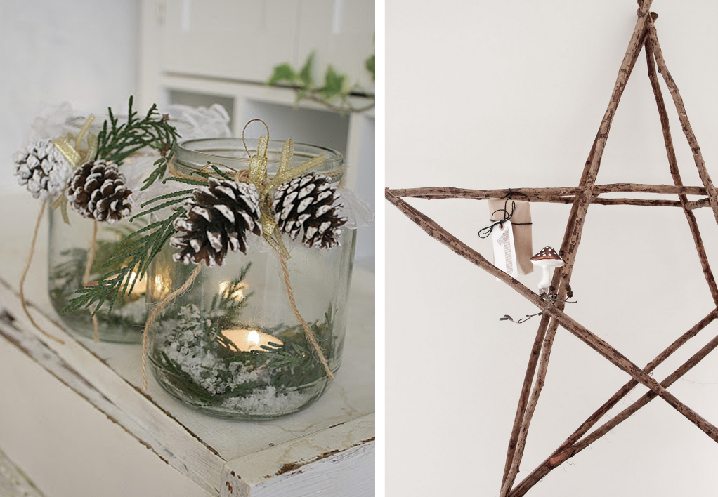 Christmas decorations with pine cones and dead branches