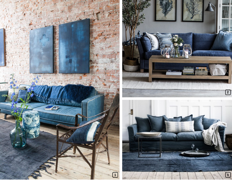 Three sofas made with jeans