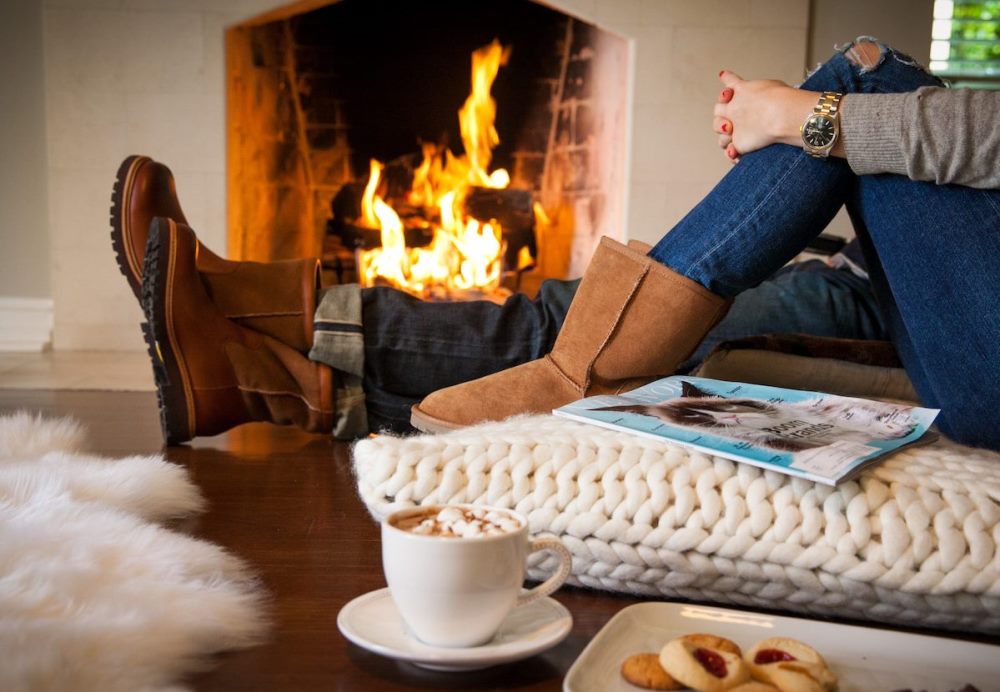 Cosy atmosphere near a fireplace