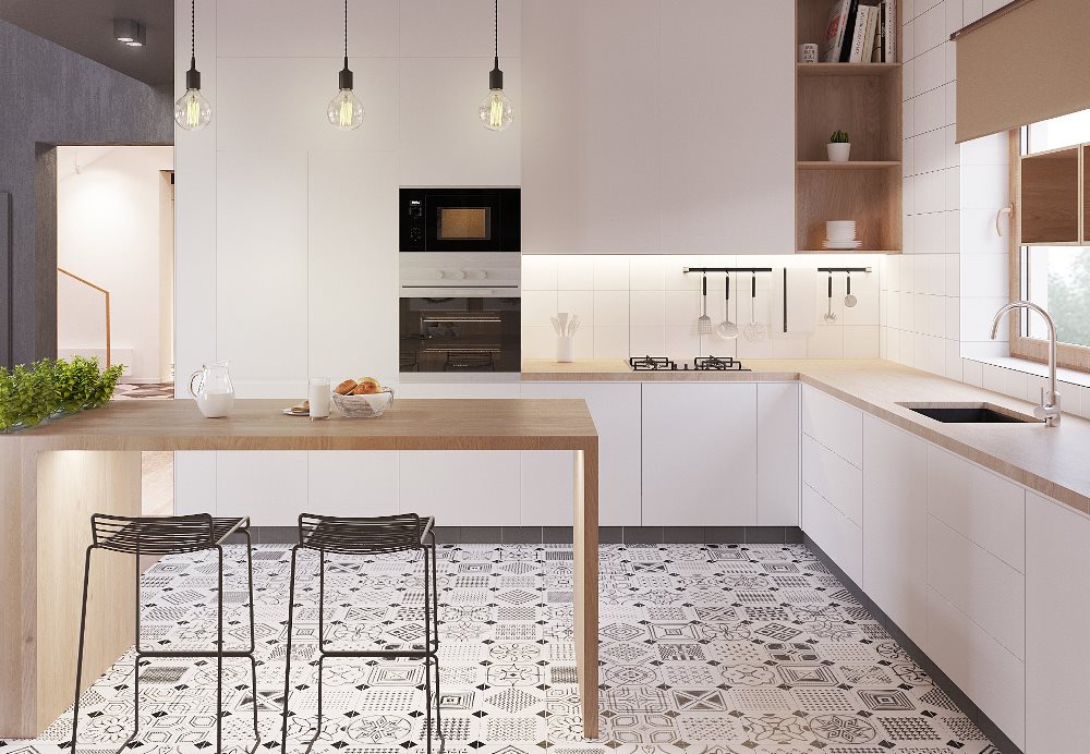 Grey kitchen cabinets against sage green walls in an attic apartment - COCO  LAPINE DESIGNCOCO LAPINE DESIGN