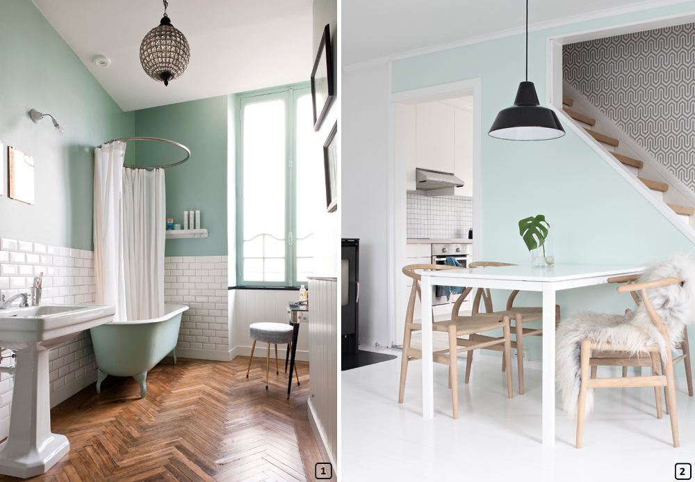 Mint colour in old and contemporary homes