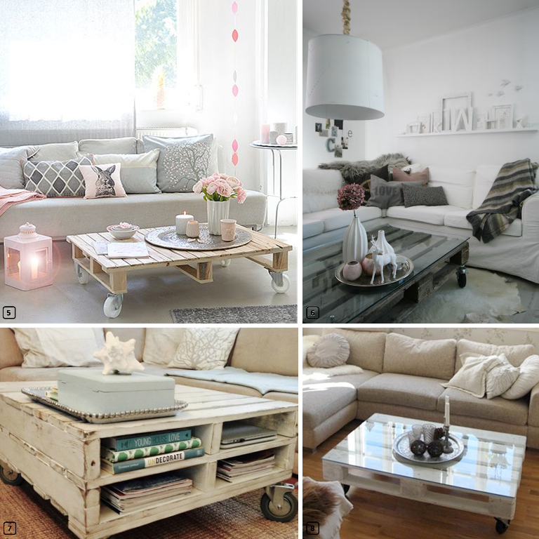 4 coffee tables made out of pallets in living rooms