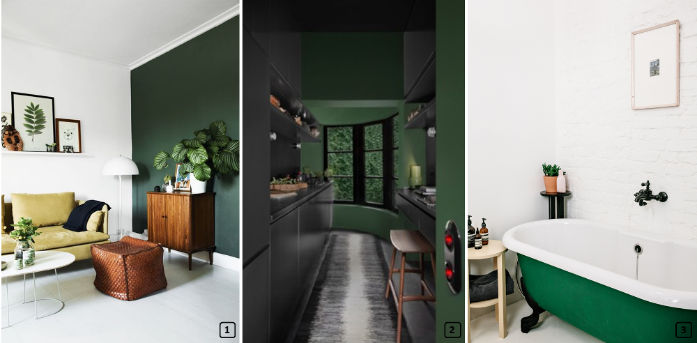 Pine green color on walls and on a bathtub