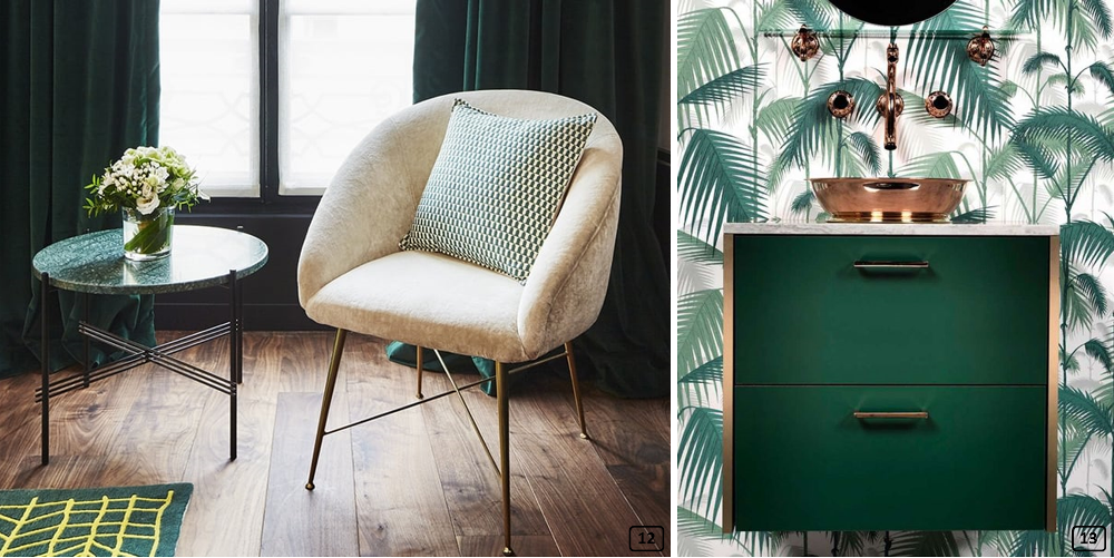 Pine green color on textiles and furniture