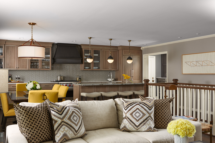 LIving room with brown pattern cushions on the sofa