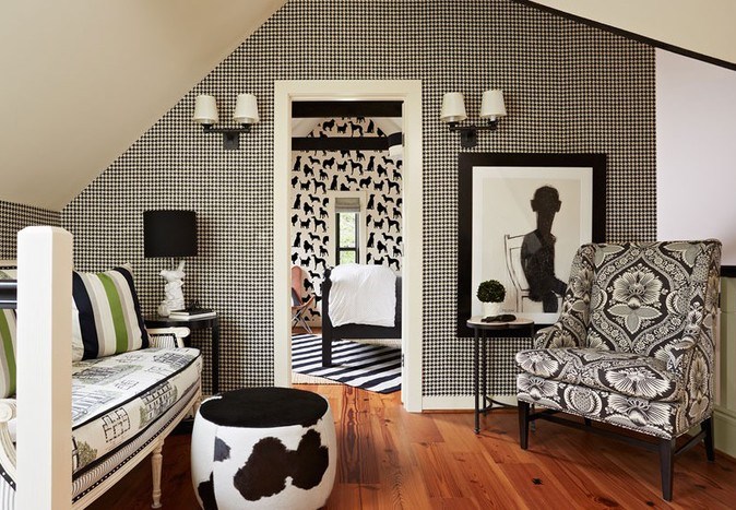 Black and white room with different patterns