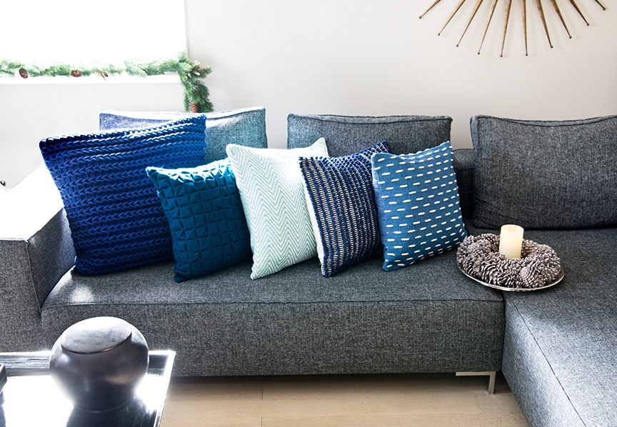 Blue cushions with different patterns