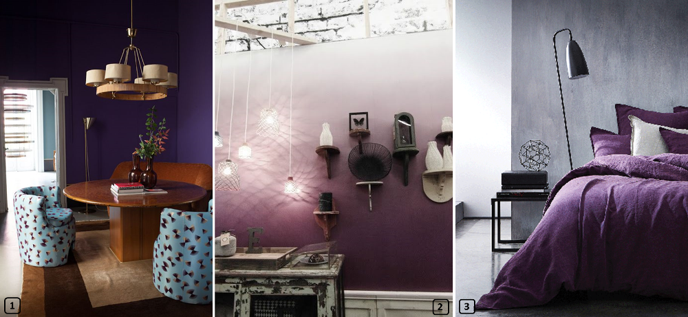 Different ways to use purple color on walls