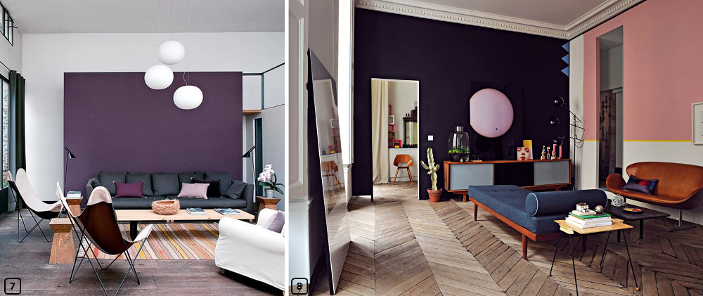 Purple in modern and retro interiors