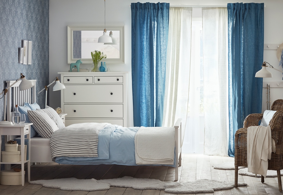 Bedroom with blue and white decor