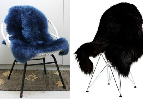 Colored sheepskins on two chairs