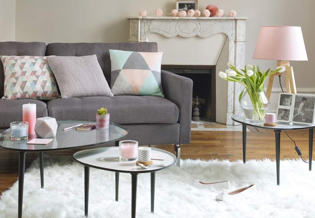 Scandinavian atmosphere in the living room with a sheepskin
