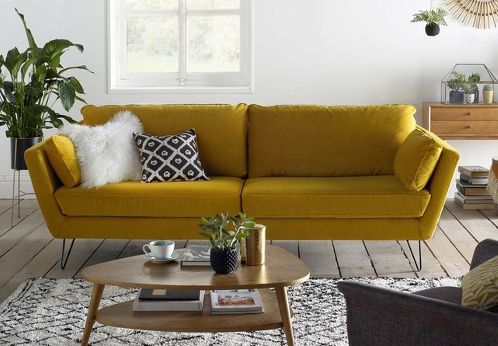 Yellow velvet sofa, La Redoute - BnbStaging the blog